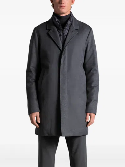 Duno Structured Blue Coat With Detachable Chest Panel In Gray