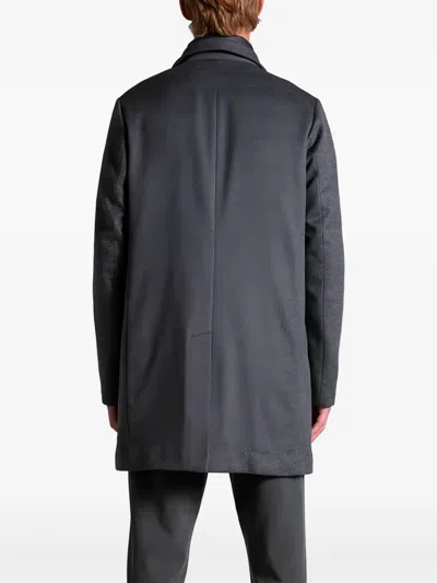 Duno Structured Blue Coat With Detachable Chest Panel In Gray