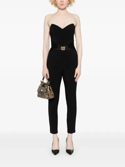 Elisabetta Franchi Strapless Jumpsuit With Waist Belt In Black