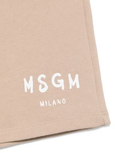 Msgm Logo-print Track Shorts In Neutrals