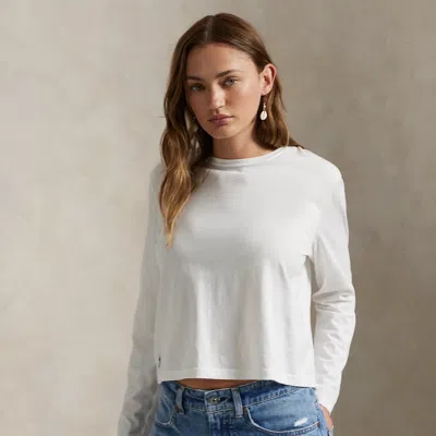 Polo Ralph Lauren Long Sleeve Cotton Crop Top In White