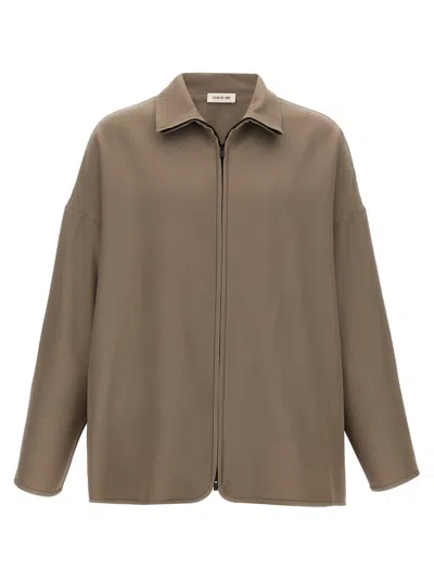 Fear Of God Collared Wool Jacket Long Sleeves Relaxed Fit In Beige