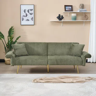 Streamdale Furniture 79" Corduroy Sofa Bed With Foldable Armrests For Small Spaces