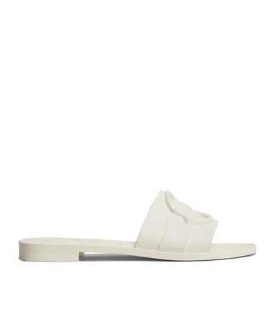 Moncler Flat Rubber Sole Slides In White