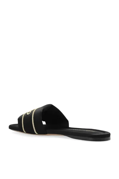 Ferragamo Logo Open Toe Flat Sole Sandal In Black