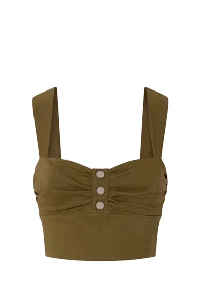 Pinko Crop Top Buttoned Front Ruched In Green