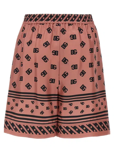 Dolce & Gabbana Bermuda Shorts In Silk With Striped Hem In Pink