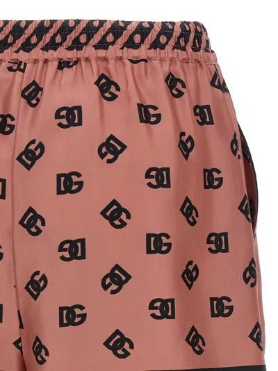 Dolce & Gabbana Bermuda Shorts In Silk With Striped Hem In Pink