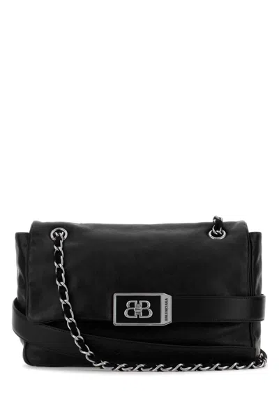 Balenciaga Leather Modu Shoulder Bag With Chain Strap In Black