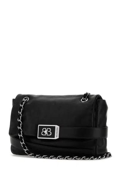 Balenciaga Leather Modu Shoulder Bag With Chain Strap In Black