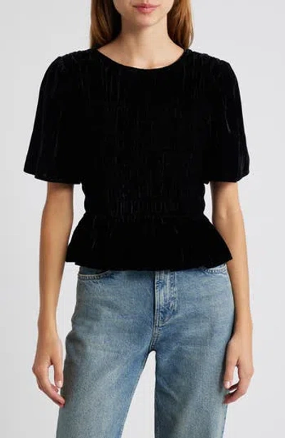 Rails Rosie Smocked Top In Black Velvet In Black Velvet