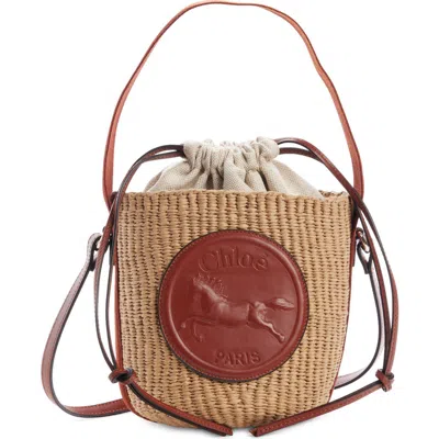 Chloé Horse Medallion Paper Bucket Bag In Sepia Brown