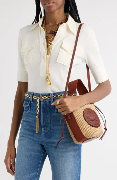 Chloé Horse Medallion Paper Bucket Bag In Sepia Brown