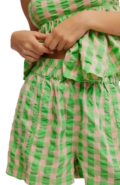 Free People Get Free Get Free Seersucker Cotton Pull-on Shorts In Exotic Lime Combo