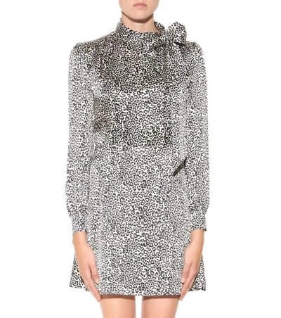 Shop Saint Laurent Leopard-print Silk Dress In White