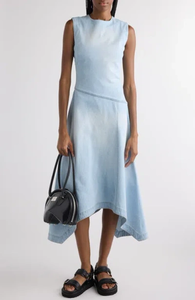 Acne Studios Denim Dress Asymmetric Sleeveless Frayed Hem In Blue