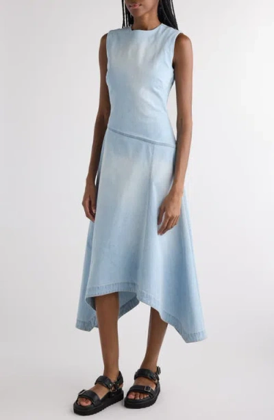 Acne Studios Denim Dress Asymmetric Sleeveless Frayed Hem In Blue
