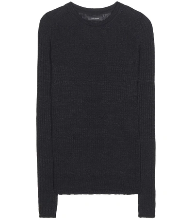 Shop Isabel Marant Dayton Linen And Wool-blend Knitted Sweater In Black