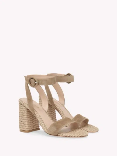 Gianvito Rossi Oleg 85 Suede And Raffia Sandals In Brown