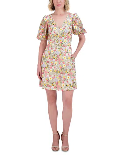 Eliza J Floral Puff Sleeve Minidress In Brown
