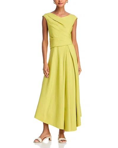 Lafayette 148 Drape-front Asymmetric Dress In Chartreuse