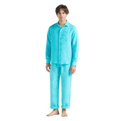 Vilebrequin - Caroubis Linen Long Sleeved Shirt In Santorini Blue Crsh9u10