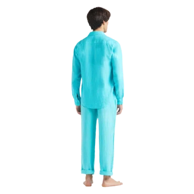 Vilebrequin - Caroubis Linen Long Sleeved Shirt In Santorini Blue Crsh9u10
