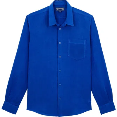 Vilebrequin Linen Embroidered Caroubis Shirt In Blue