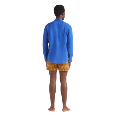 Vilebrequin Linen Embroidered Caroubis Shirt In Blue