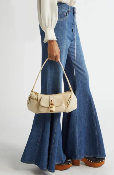 Chloé Sac Porté Épaule The 99 En Cuir Grainé Femme Beige Taille Onesize 100% Cuir De Veau In Sweet Beige