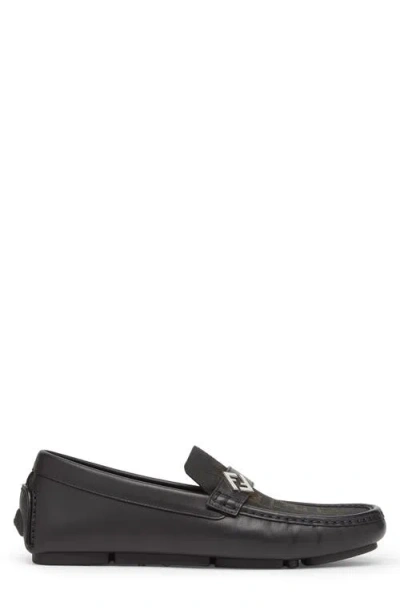 Fendi Round Toe Textured Leather Loafers In Brown
