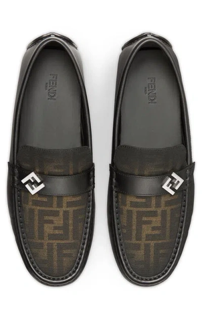 Fendi Round Toe Textured Leather Loafers In Brown