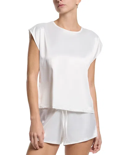 Hanky Panky Satin Sleep Cap Sleeve Tee In Light Ivory