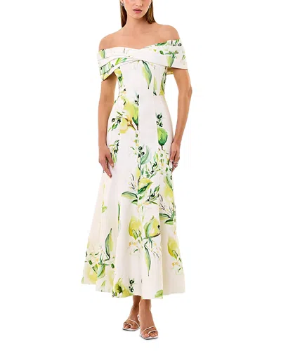 Nicholas Ariana Strapless Twist Front Dress In Anisa Ivory Lemon