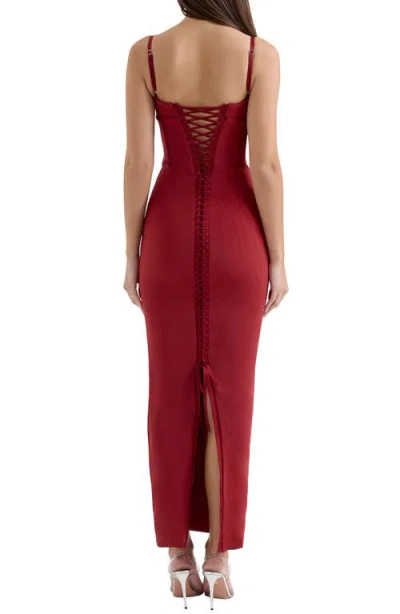 House Of Cb Stefania Underwire Corset Bodice Satin Gown In Red Dahlia
