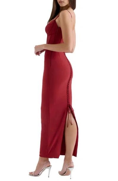 House Of Cb Stefania Underwire Corset Bodice Satin Gown In Red Dahlia