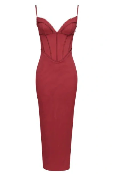 House Of Cb Stefania Underwire Corset Bodice Satin Gown In Red Dahlia