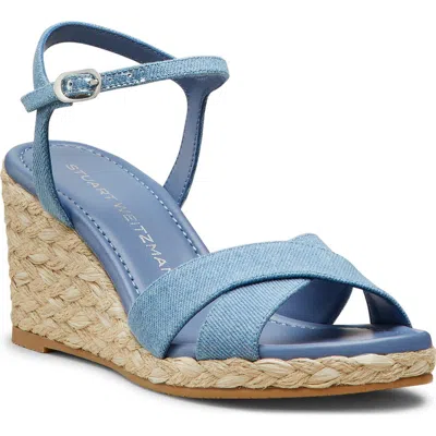 Stuart Weitzman Dayna Denim Crisscross Wedge Espadrilles In Washed/natural
