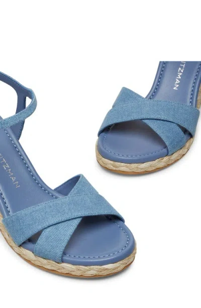 Stuart Weitzman Dayna Denim Crisscross Wedge Espadrilles In Washed/natural