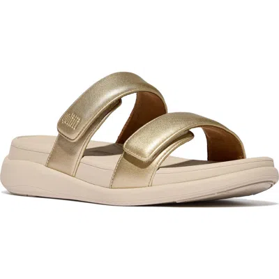 Fitflop F-mode Go Adjustable Platform Slide Sandal In Platino