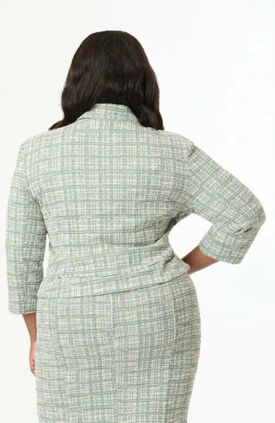 Unique Vintage Plus Size Boucle Peplum Jacket In Green Plaid