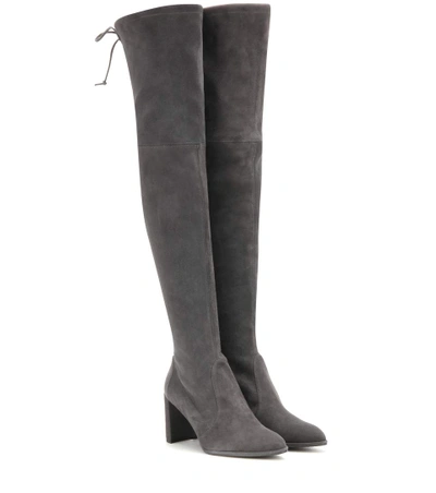 Shop Stuart Weitzman Tieland Over-the-knee Boots In Slate Suede