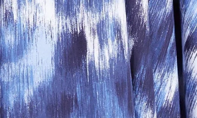 Michael Kors Collection Watercolor Floral Long Sleeve Cotton Poplin Midi Shirtdress In Riviera/optic White