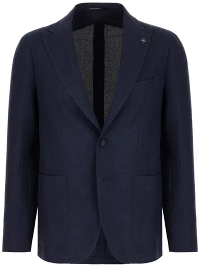 Tagliatore Blazer Wool Blend Textured Fabric In Blue