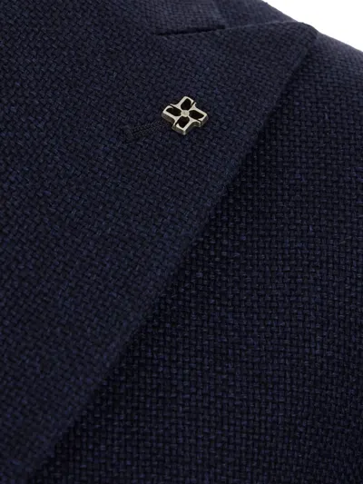 Tagliatore Blazer Wool Blend Textured Fabric In Blue