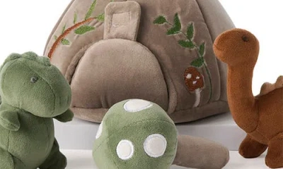 Elegant Baby Dino Friend Set Of 3 Plush Toys & Storage Bag In Multi