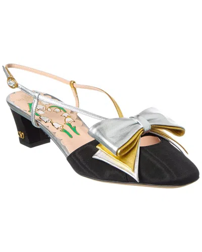 Valentino Bowow Leather-trimmed Satin Slingback Pumps In Black