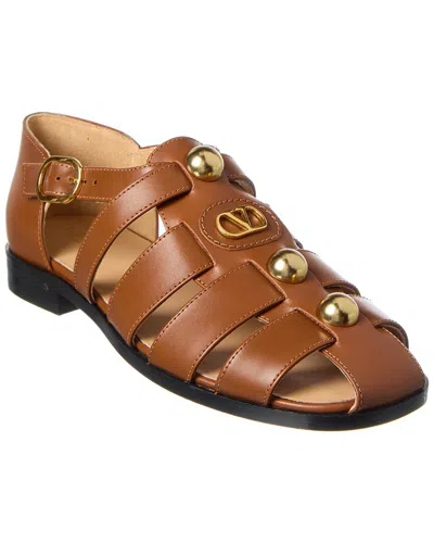 Valentino Garavani Vlogo Signature Calfskin Fisherman Sandal 20mm Woman Tobacco 42 In Brown