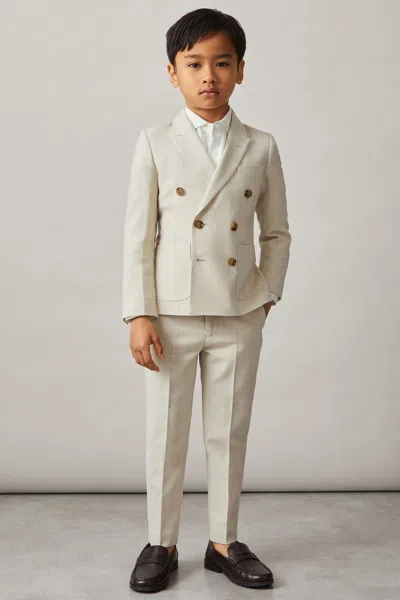 Reiss Stone Double-breasted Textured Blazer With Wool In Stone