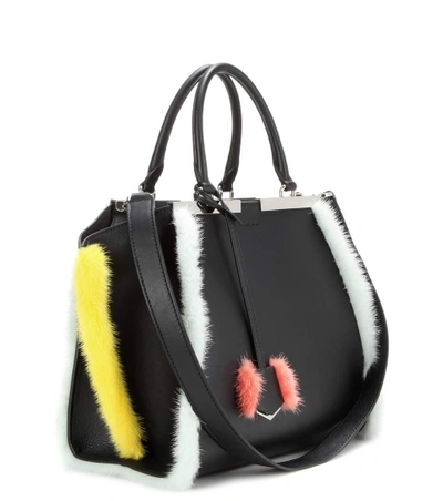 Shop Fendi 3jours Fur-trimmed Leather Tote In Llack Mariee Water Multicolor